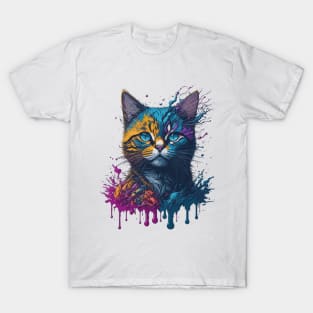 Colorful Cat Splash Art T-Shirt